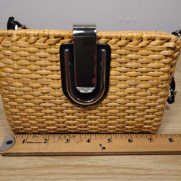 Ann Taylor Woven Wicker Clutch Handbag Natural Black - Picture 8 of 9